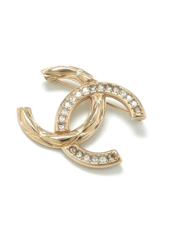Chanel Brooch Corsage Gold Coco Mark Rhinestone
